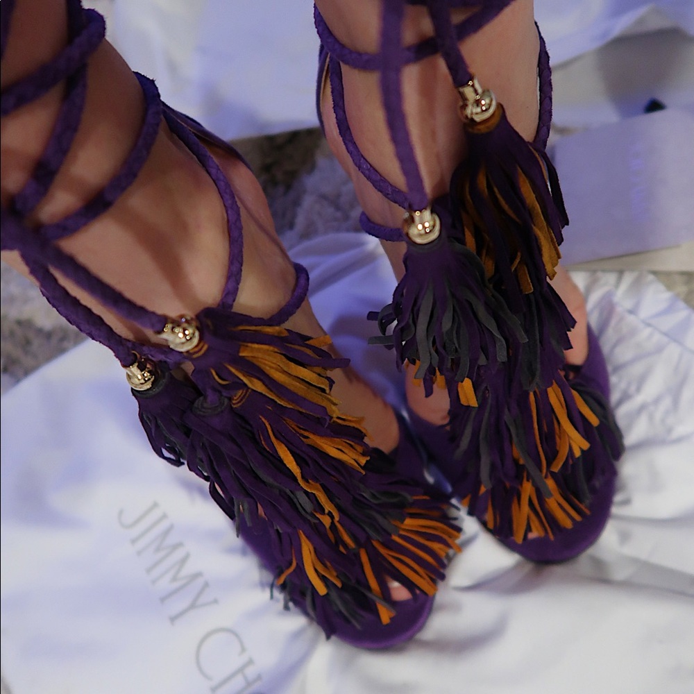 Jimmy Choo tassels purple suede sandals size 6